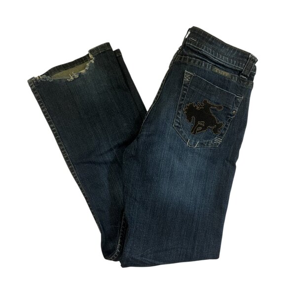 Cowgirl Tuff Bronc Dark Wash Y2K Midrise 32x33 Boot Cut Western Jean 32x33 - Picture 14 of 15